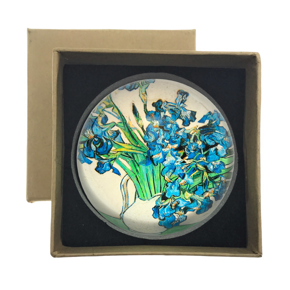 Vincent Van Gogh Irises in a Vase Dome Paperweight Glass, Gift Boxed, 3"Diameter - Picture 4 of 5